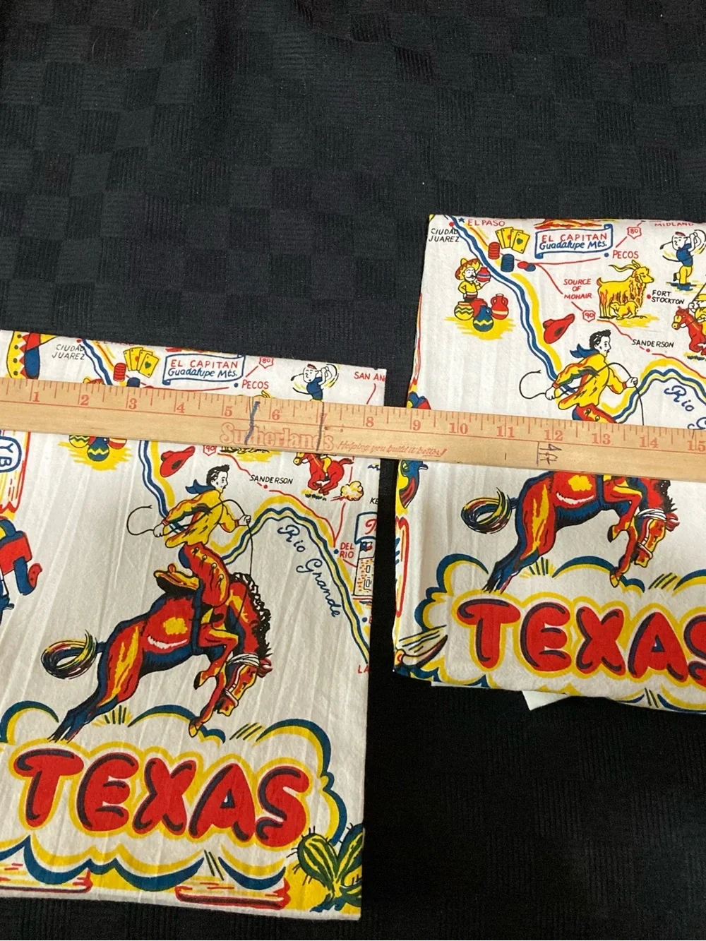 Texas souvenir Rodeo Printed Tea Towels - White with Red & Yellow Accents